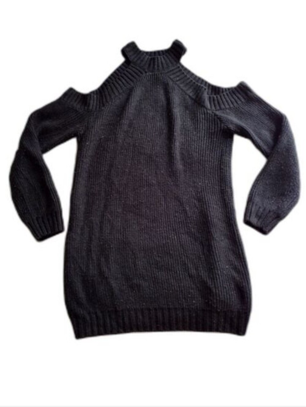 2 Cold-Shoulder Ribbed Knit Sweater Dress & Cut Out Choker Neck Sweater Black